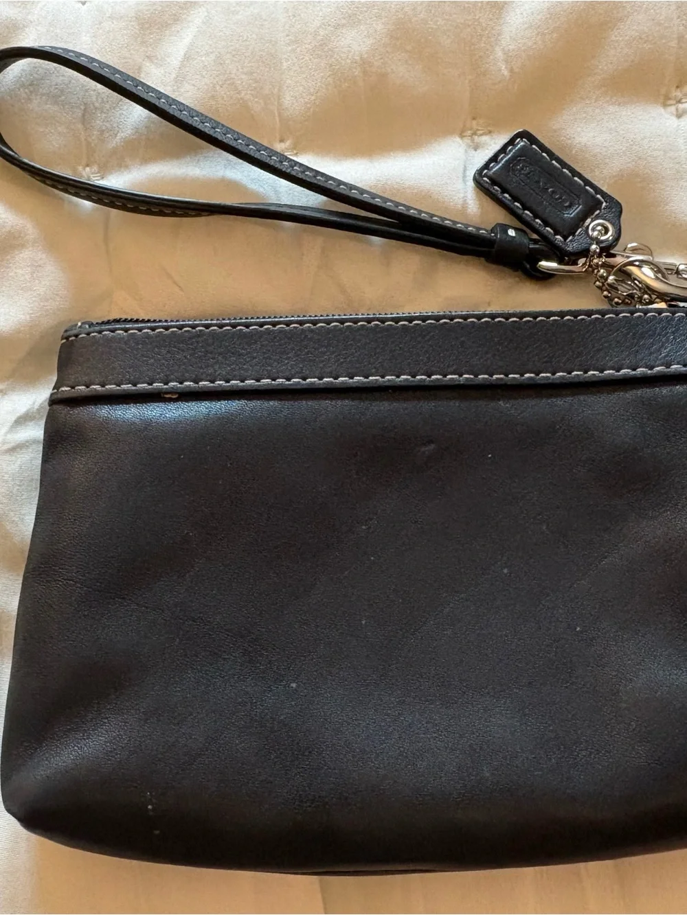 Coach Black Leather Wristlet Clutch with Silver Logo